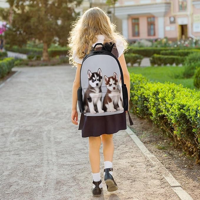Polyester Daypack Backpack for Trekking Picnic Walking Cycling, Large Capacity Anti-Theft Multipurpose Shoulder Bag, Siberian Husky Puppies Dogs Husky Casual Daypack