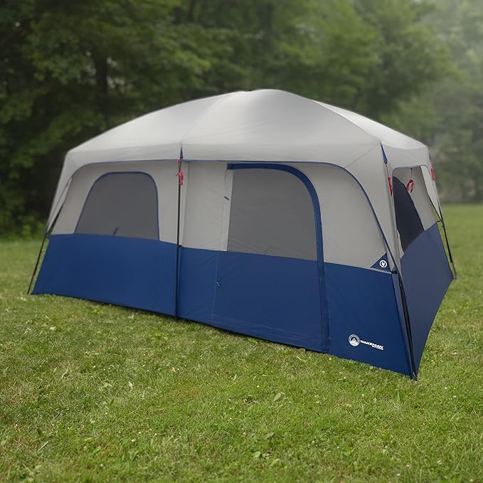 10-12 Person Large Camping Tent – Tall Family Cabin Outdoor Shelter with Room Divider, Mesh Windows, Water-Resistant Rainfly and Carry Bag for Camping and Outdoor Adventures – Wakeman Outdoors