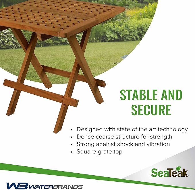 SeaTeak Square-Grate Top Folding Deck Table | Teakwood Folding Table | Small Folding Wood Table| 20" L x 20" W x 20" H