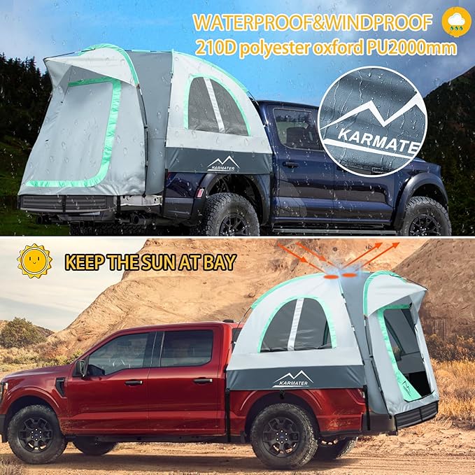 Pickup Truck Tent, Waterproof PU2000mm for Camping 5.5-6 Ft Bed,2-Person Sleeping with Double Layer Design Windows, Portable Overland Tent Expandable Triangle Sunshade Awning
