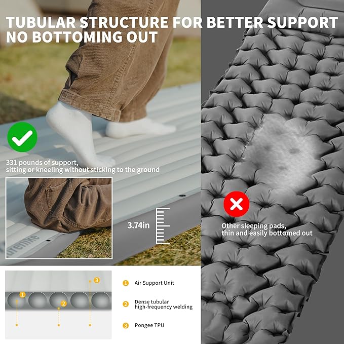 Naturehike 20oz Ultralight Sleeping Pad with Sidewalls, Insulated Inflatable Sleeping Pad 6.5R, Lightweight Sleeping Mat for Camping, Hiking, Backpacking, 10cm Thickened
