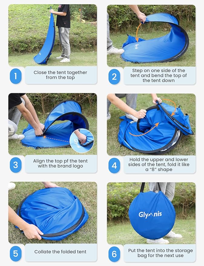 Glymnis Pop Up Beach Tent Beach Shade Tent for 1-4 Persons Sun Shelter UPF 50+ Enclose Zipper Door Portable Easy Up Beach Tent