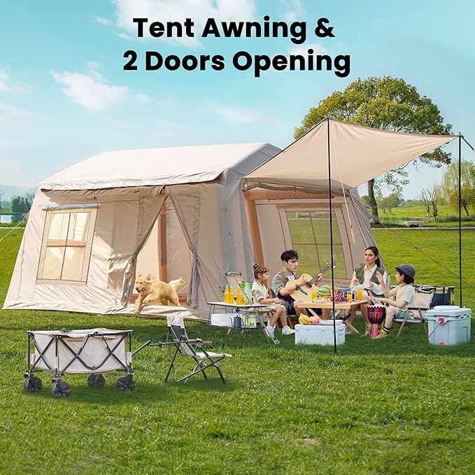 Inflatable Tents for Camping, Blow Up Tent with Hand Pump, Easy Setup Inflatable Hot Tent with Stove Jack, Waterproof Oxford Air Glamping Tents for Camping Adult 4 Person Upgrade Version