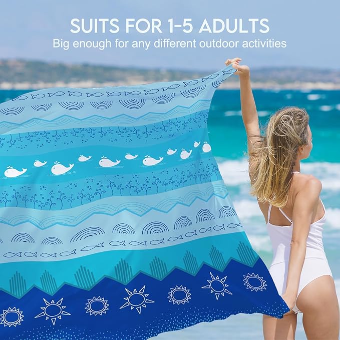 BYDOLL Beach Blanket Waterproof Sandproof Large 78''×81''/10'×9' Sand Free Oversized Sandless Picnic Mat Water Proof Packable Lightweight Blanket for Beach Camping Hiking Travel