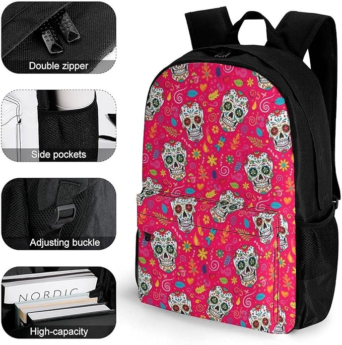 Rucksacks Lightweight Multipurpose Anti-Theft Day Of Dead Sugar Skull Shoulder Bag Big Capacity Laptop Book Bag Rucksack With Padded Straps