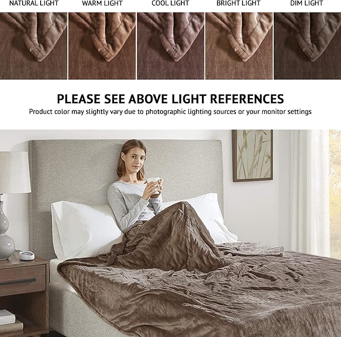 Beautyrest Heated Plush Elect Electric Blanket with 20 Heat Level Setting Controllers Equip with Secure Comfort Technology and 10 Hours Auto Shut Off, Twin: 62x84, Mink,BR54-0517