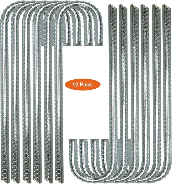 Ashman Rebar Stake Anchor 12 Inches Long (12 Pack), Ideal for Securing Animals, Tents, Canopies, Sheds, Car Ports, Swing Sets. Rust-Resistant and Made of Solid Premium Galvanized/zinc-Coated Metal.