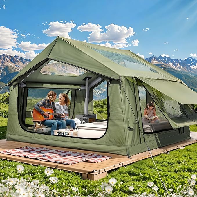YOLENY 2/4/6 Person Inflatable Tents for Camping, Quick Setup in 2 Minutes with Hand Pump, Oxford Blow Up Tent with Skylight & Canopy, Spacious Cabin Tent for Family Camping & Hiking