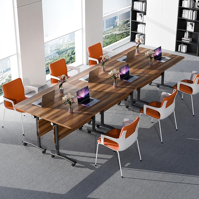 2Packs Conference Room Table Foldable, Rectangular and Space-Saving Desk for Meetings, Offices, and Classrooms Heavy Duty, Sturdy Construction Easy Setup (Light Walnut 61 * 19.6 * 29.5Inch)