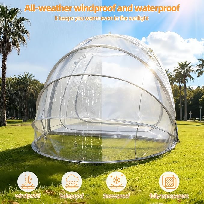 Foldable Pop up Sports Tent, Outdoor Clear Bubble Tents with Floor Mat & Top Cover, Instant for All Weather, Portable Screen Tent for Sports Events, Camping, Fishing, Cheering Clear