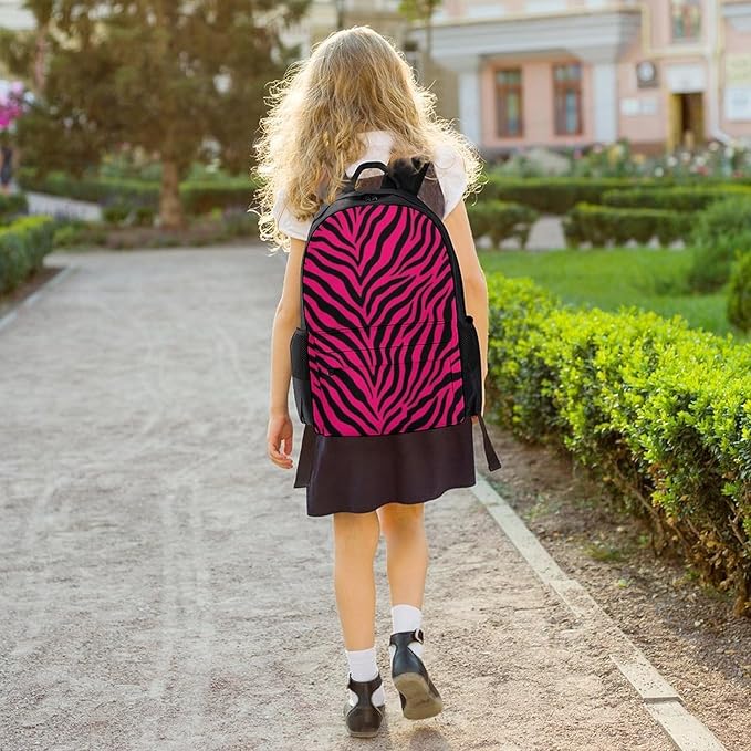 Rucksack Multipurpose Anti-Theft Big Capacity Shoulder Bag, Pink Black Zebra Travel Hiking Camping Rucksack With Side Pockets