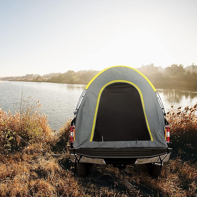 Portable Waterproof Truck Tent PU2000 mm, 6.8' x 5.4' x 5.5' / 8.4' x 5.6' x 5.6' Full Size Truck Tent Camping Hiking Outdoor Oxford Waterproof Pickup Truck Tent can Sleep 2 People, Easy to Install