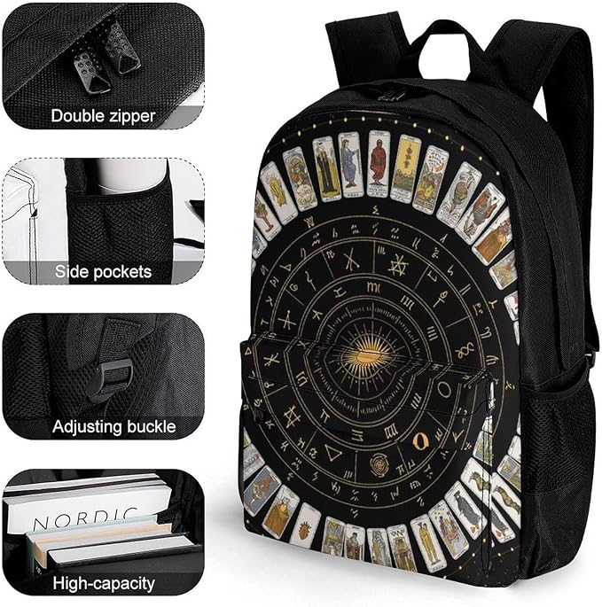 Supdreamc Daypack Polyester Anti-Theft Multipurpose Astrology Tarot Original Art Bookbag Big Capacity Gym Outdoor Hiking Backpack With Adjustable Shoulder Straps