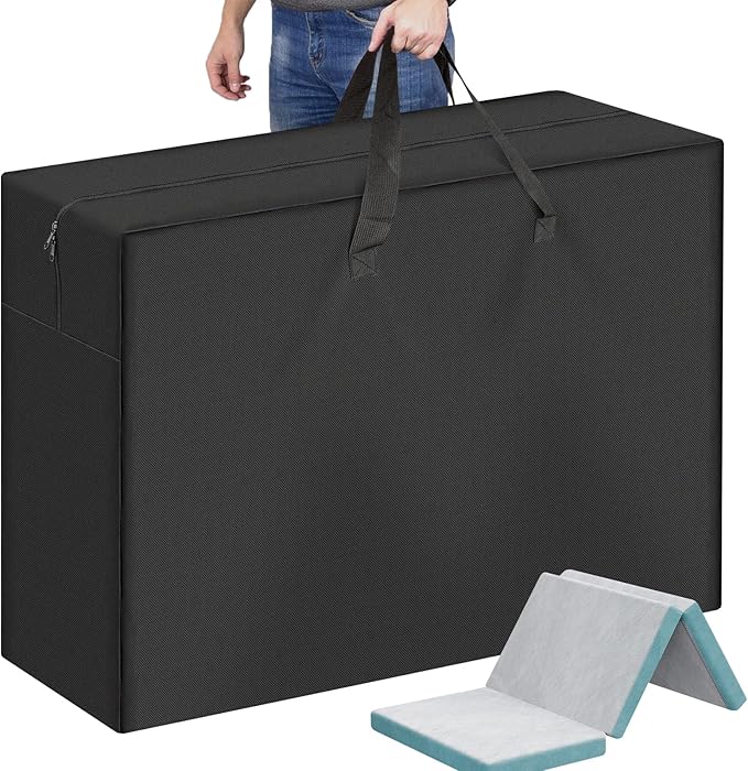 Foldable Mattress Storage Bag, 39.7" X27.5" X13" Portable Waterproof Carry Case for Trifold Memory Foam Twin&XL Twin Folding Mattress, 600D Oxford Heavy Duty Camping Bag, Black
