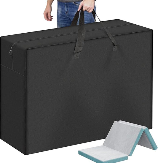 Foldable Mattress Storage Bag, 39.7" X27.5" X13" Portable Waterproof Carry Case for Trifold Memory Foam Twin&XL Twin Folding Mattress, 600D Oxford Heavy Duty Camping Bag, Black