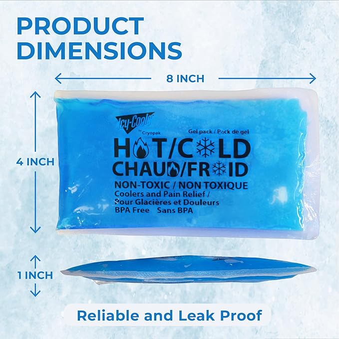ICY-COOLS 3 Pack Reusable Hot or Cold Gel Ice Packs for Injuries, Multipurpose Ice Packs for Lunch Boxes, Long-Lasting Cold Therapy for Pain Relief, 4 x 8 Inches (Blue)
