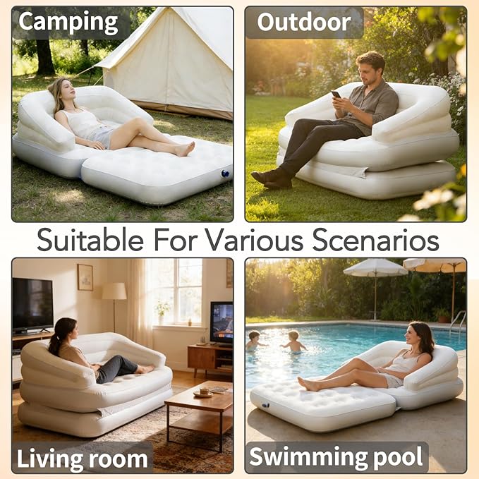 Full Size Inflatable Sofa Bed with Air Pump,2-in-1 Portable Blow-Up Air Couch,Inflatable Couch Bed and Folding Air Mattress for Home,Camping,and Guests