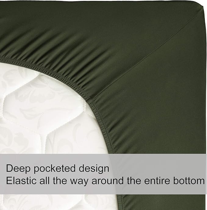 Soft Stretch King Size Fitted Sheet Only - Jersey Knit & Cozy T-Shirt Like, 4-Way Stretchy Snug Fit & Wrinkle Free, No More Slipping Mattress Sheets - Dark Olive Green, King
