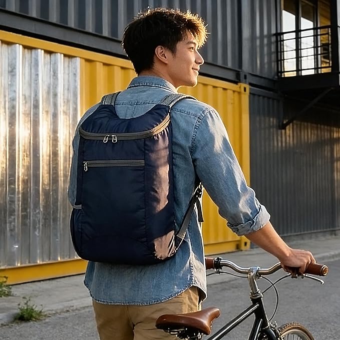 Portable Folding Backpack, Travel Hiking Backpack, Light and Compact, Waterproof and Durable, Super Large Capacity, Outdoor Camping, Travel Storage, Daily Use (Dark Blue)