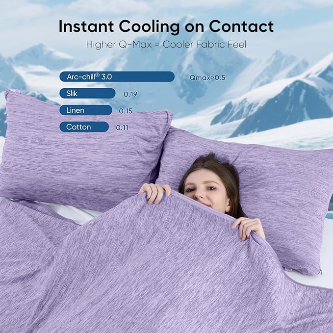 Elegear Revolutionary Cooling Blanket Twin, Absorbs Heat to Keep Body Cool for Night Sweats, Arc-Chill 3.0 Cool Fiber Q-Max>0.5 for Hot Sleepers, Lightweight Summer Cold Blankets for Sleeping, Purple