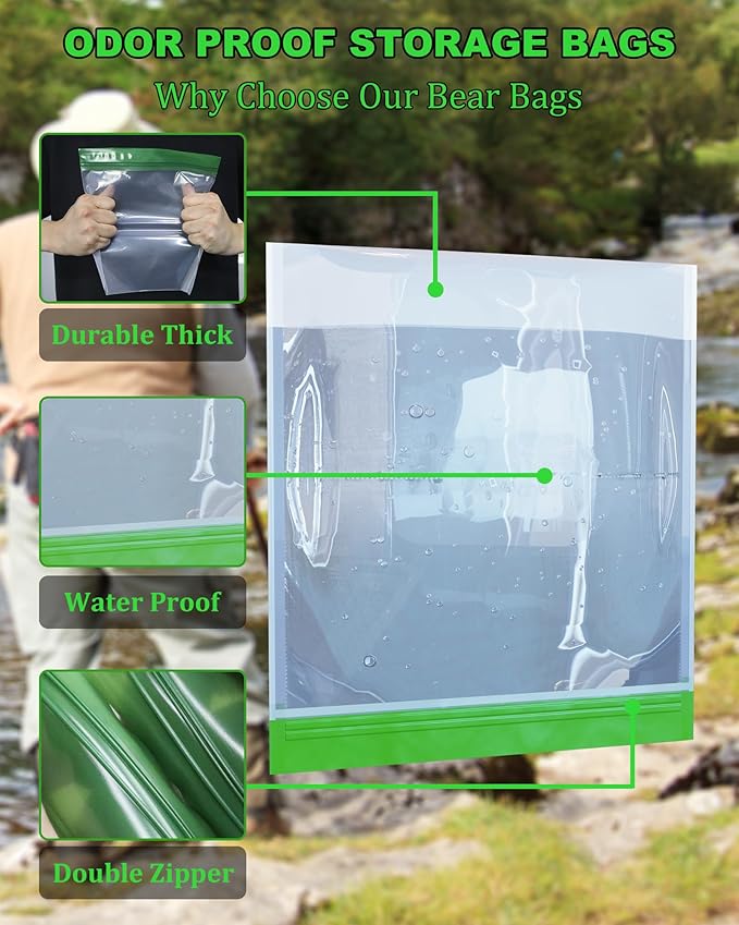 Odor Proof Storage Bags - 9 x 10 Inch Odor Food Bags for Backpacking, Camping and Home Organization - Reusable Smell Proof Bag Waterproof and Double Zip(2 Pack)