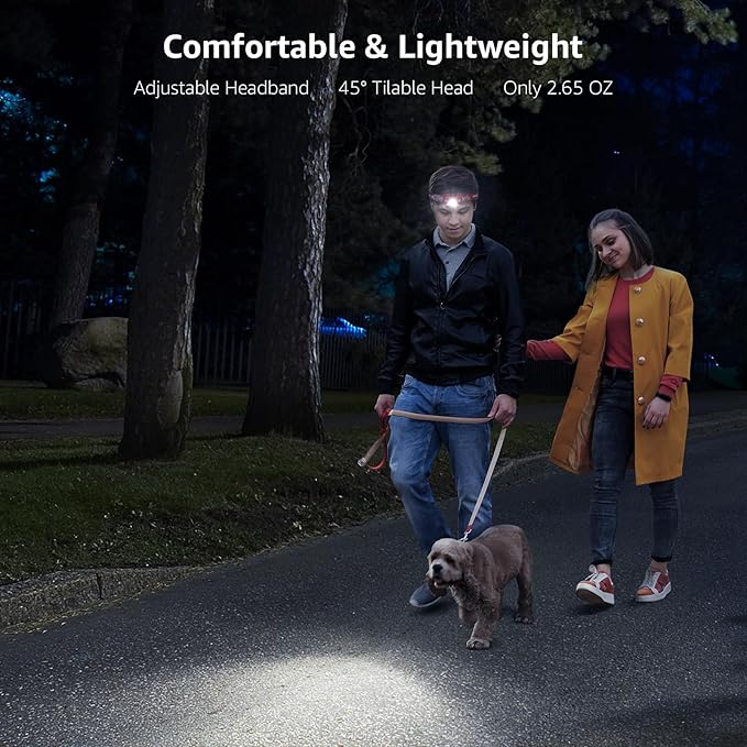 Lepro 320014 LED Rechargeable Headlamp, 2 Pack Head Lamp with 6 Modes for Camping & Hiking Gear Essentials, IPX4 Waterproof Bright Headlight Flashlights with Adjustable Headband, Type-C Cable - Red