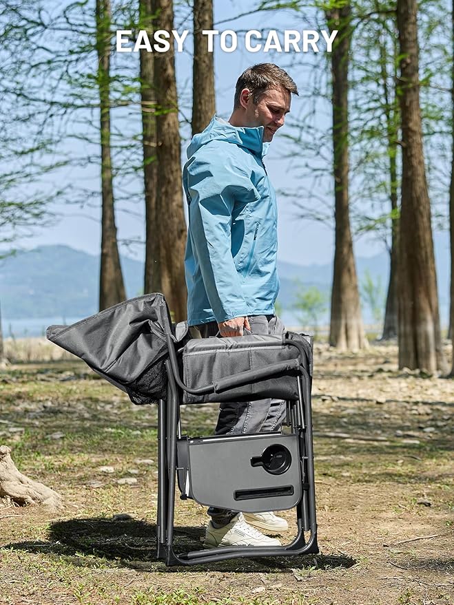 TIMBER RIDGE Double Camping Chair Portable Loveseat, Heavy Duty Folding Camp Couch 2 Person Director Chairs with Cup Holder for Outdoor Lawn Tailgates Picnic Sports Soccer Games Supports 600 lbs Grey