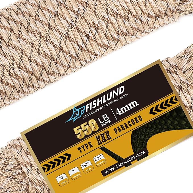 Paracord 550 lb, 7 Strand Paracord Rope 50ft 4mm, Nylon Parachute Cord for Camping, Desert Camo