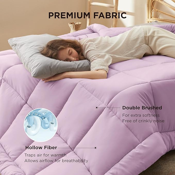 Bedsure Comforter Duvet Insert - Quilted Comforters Queen Size, All Season Duvet, GentleSoft Down Alternative Bedding, with 8 Tabs, Gifts for Women/Men, Light Purple, Queen 88 x 88 Inches