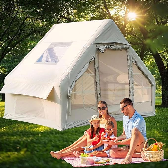 Inflatable Camping Tent with Pump,4-6 Person Waterproof Blow Up Air Tent for Camping Hiking,Easy to Set Up 4-Season Inflatable House Tent with Oversized Canopy.