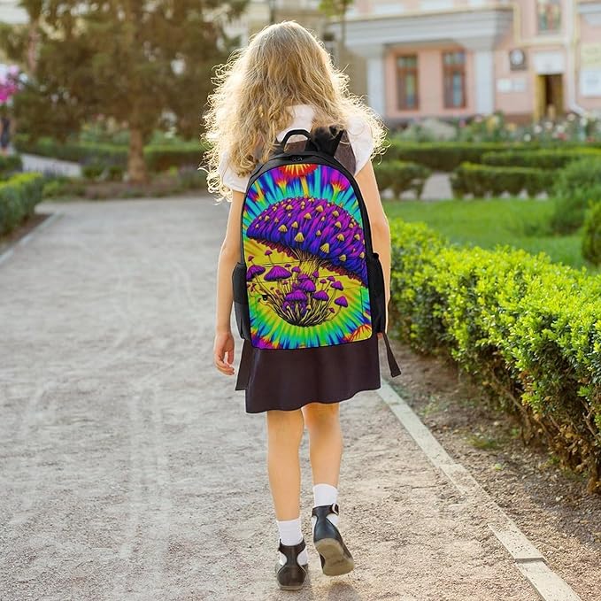 Backpack Lightweight Anti-Theft Multipurpose Psychedelic Mushrooms Tie Dye Art Shoulder Bag Large Capacity Travel Hiking Backpack With Padded Straps