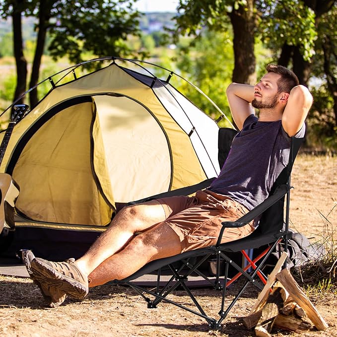 Outvita 2 Pack Folding Camping Chair with Foot Rest, Lightweight Camping Chairs for Adults, Portable Lawn Chair with Carrying Bag for Fishing, Hiking, Picnic, Beach, Sports, Supports Up to 220 Lbs