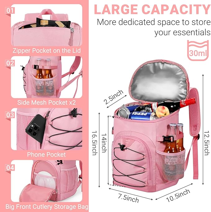 Cooler Backpack, Lightweight and Soft Backpack Cooler for Men Women, Insulated Lunch Bag for Camping Traveling Hiking
