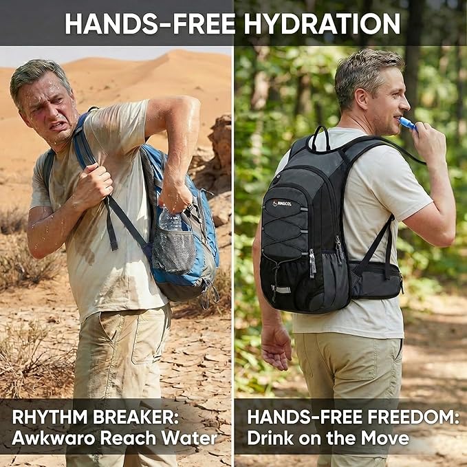 Miracol Hiking Hydration Backpack with Bladder: 2L Water Reservoir for 8H Hydration - Insulated Keep Water Cold 4 Hours - 15L Capacity & Adjustable Straps Comfortable for Day Hiking (Grey)