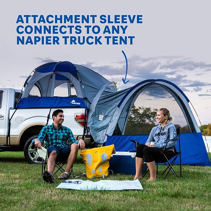 Napier Sportz Link | Truck Bed Tent Camping Accessory | 8' x 8' Ground Tent Attachment | 4-Person Tent | Attaches to Napier Pickup Truck Tents - Truck Tent Not Included | Blue/Gray | Model 51000