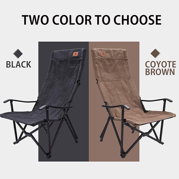 CAMPINGMOON Portable Camping Chair High Back Foldable Cotton Canvas Campfire Low Style Relaxing Coyote Brown F-1002C-CF