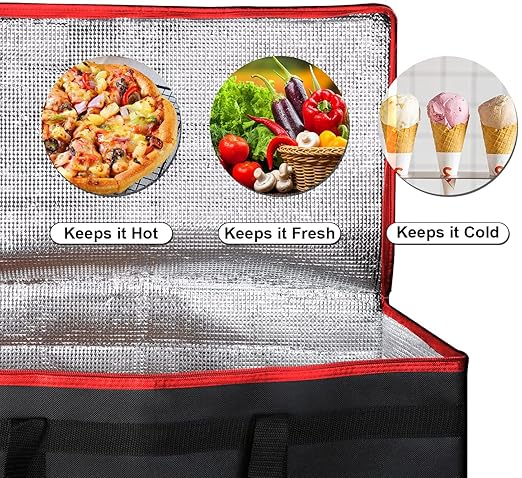 for doordash Catering Bag 22x14x13 Black Red Insulated Food Delivery Bag Cooler Bags Keep Food Warm Catering Therma for doordash Catering Cooler BagsTherma Shopper hot XXXL 22w x 14 lx 13d