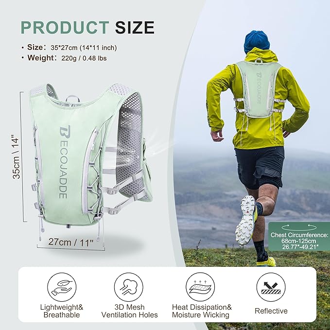 Running Vest Hydration Backpack for Men Women, 5L Lightweight Running Backpack Hydration Pack for Marathon, Trail, Cycling, Hiking, Jogging