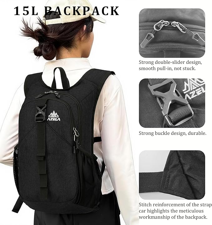 15L Small Hiking Backpack Foldable Ultralight Trekking Camping Outdoors Backpack for Women Men (black)