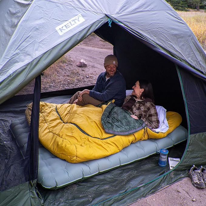 Kelty Kush Queen Air Bed W/Battery-Powered Pump, PVC-Free Queen Air Mattress, Comfy and Plush 6-inch Pad, Carry Bag Included - Indoor/Outdoor Camping Air Bed