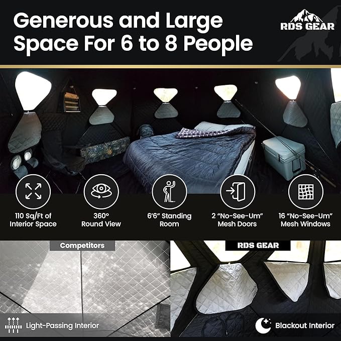 Obsidian - Heavy Duty 4 Season Camping Shelter, 6-8 Person Capacity, Instant Pop-Up Tent, Insulated and A/C Ready, Removable Floor for Easy Cleaning or Ice Fishing