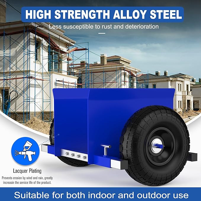 Blue Heavy Duty Panel Dolly, Adjustable Width Door Dollys with Wheels, 9.3" Solid Rubber Tires and 2 Spare Pole, All-Terrain Movement for Heavy Drywall Sheet & Door Material, 1000LBS