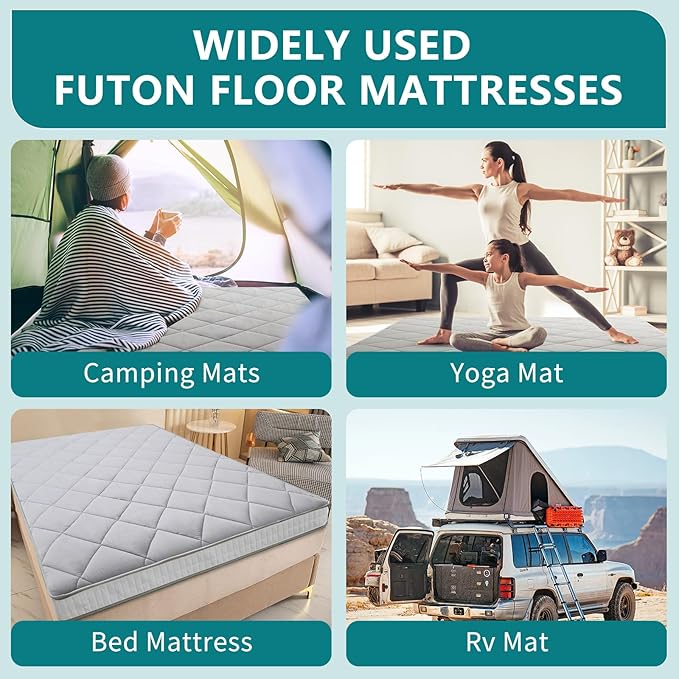 SUNYRISY Japanese Floor Futon Mattress, 4" Thicken Roll up Sleeping Mattress Tatami Mat Sleeping Foldable & Portable Lounger Floor Bed, Twin Full Queen