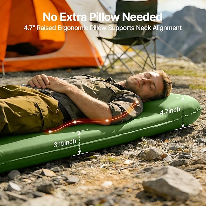 OGERY Upgraded Memory Foam Sleeping Pad with Washable Cover, 3" Self-Inflating Camping Mattress with Built-in Foot Pump, Non-Slip Quiet Sleeping Mat Camping Essentials Gear for Tent Travel Car