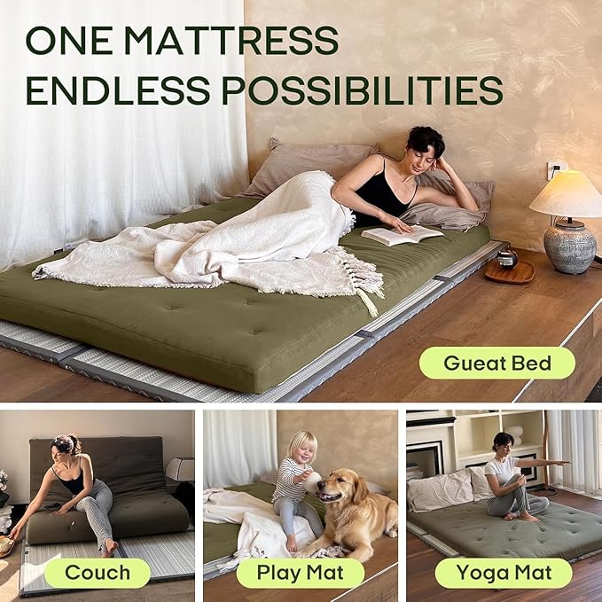 ZonLi Japanese Floor Futon Mattress Full Size 75"x 54", 100% Cotton Cover 2.5'' Thicken Tatami Mattress, Foldable Sleeping Pad, Portable Dormitory Tatami Mat, Roll Up Floor Lounger Bed for Adult