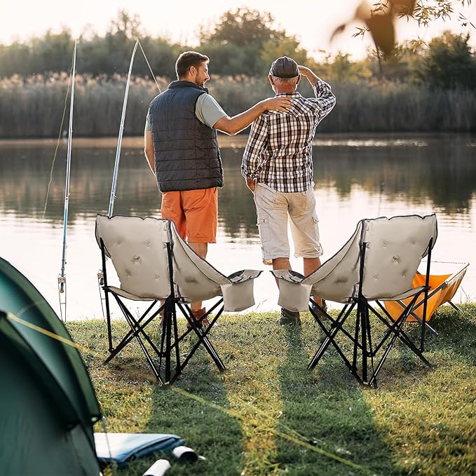 Nice C Padded Camping Chair, Oversized Camping Chairs, Oversized Thick Padded Folding Chairs, Outdoor Sports Chair, Heavy Duty, with Cooler Bag, Cup Holder, Side Pockets (1 Pack)