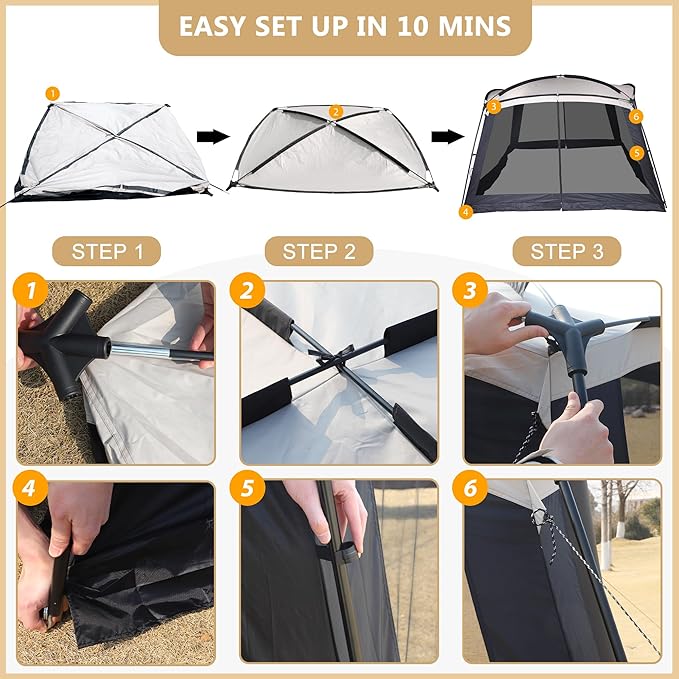 Screen House Room 11x11 Ft Mesh Net Tent Canopy Shelter Gazebo, Easy Setup & Waterproof & Sunshade, Suitable for Camping Trip, Backyard, Beach, Picnic