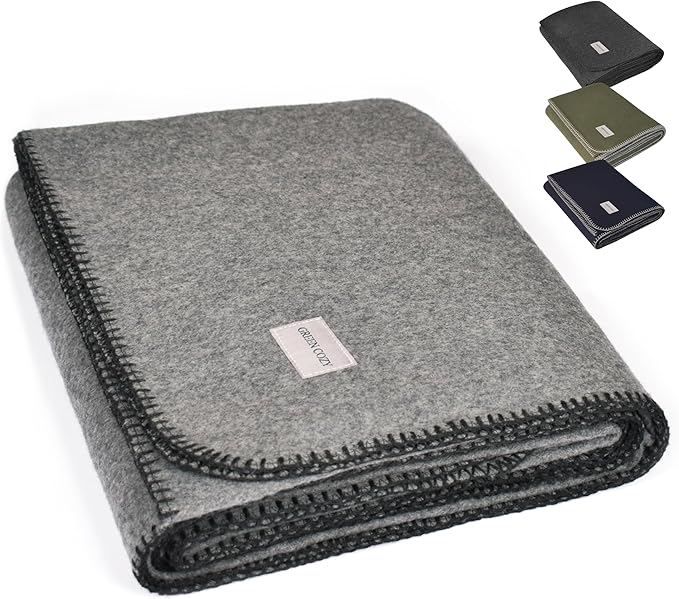 Military Style Wool Blanket – Cushioned, Breathable, Durable, Warm & Washable – Double-Stitched Border – Great for Camping, Outdoor, First Aid, Travel, Car – Fire-Resistant – 64"x90" 4.5lb (Gray)