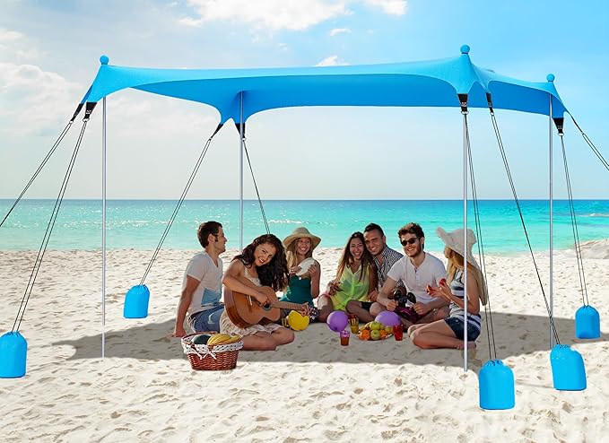 Gorich Beach Tent Sun Shelter with 8 Sandbags, UPF50+ Protection & Windproof Pop Up Beach Canopy Tent Sun Shade for Family, Travel & Camping, Easy Setup Canopy Umbrella