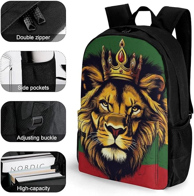 Supdreamc Rucksack Anti-Theft Multipurpose Large Capacity Carry On Bag, Rasta Flag Lion Splatter Painting Travel Hiking Bag Day Pack With Side Pockets